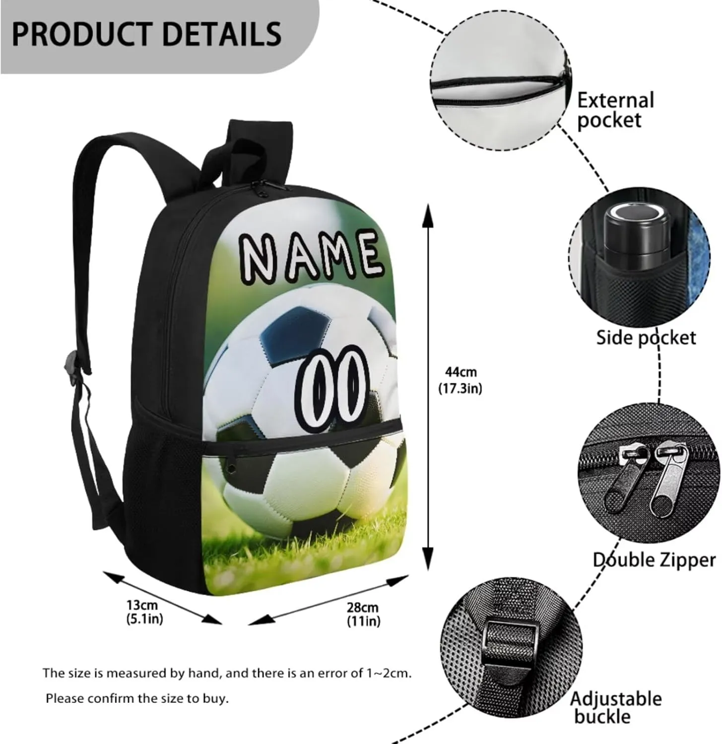 YEXIATODO Soccer Personalized Bookbags for 6th Grade Boys 5 Piece Student Back To School Book Bag with Lunch Box Pencil Case for Girls 1-6th Grade Primary Kindergarten Preschool Elementary