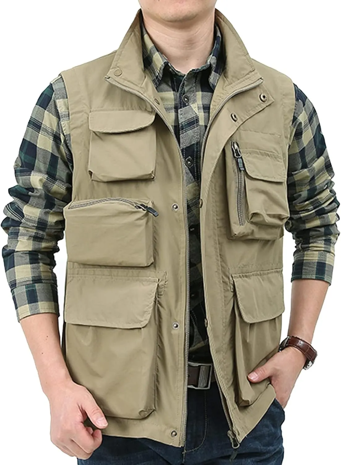 Yimoon Men’s Utility Fishing Vest Summer Lightweight Safari Travel Cargo Vest Outdoor Work Vests Multi Pockets