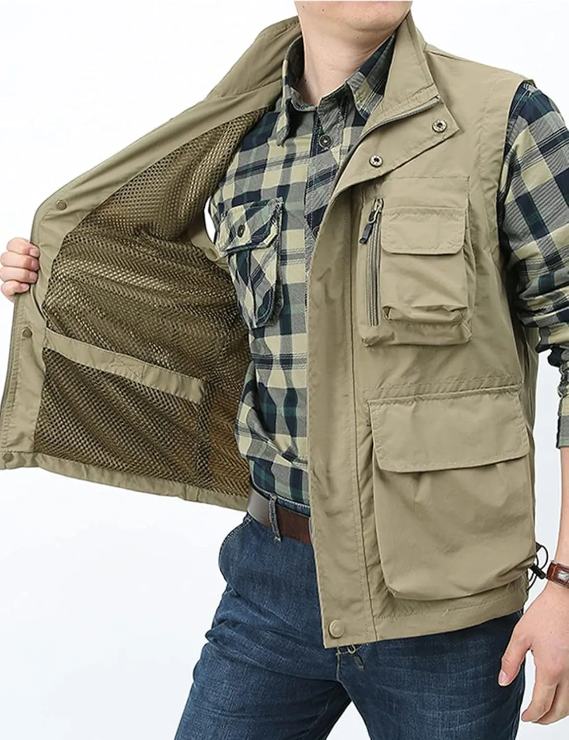 Yimoon Men’s Utility Fishing Vest Summer Lightweight Safari Travel Cargo Vest Outdoor Work Vests Multi Pockets