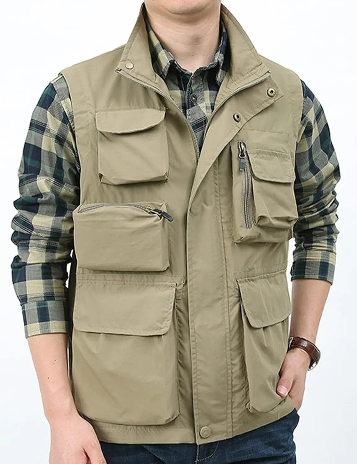 Yimoon Men’s Utility Fishing Vest Summer Lightweight Safari Travel Cargo Vest Outdoor Work Vests Multi Pockets