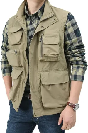 Yimoon Men’s Utility Fishing Vest Summer Lightweight Safari Travel Cargo Vest Outdoor Work Vests Multi Pockets