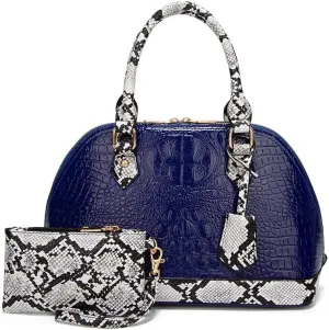 Yohora Women Crocodile Pattern Leather Handbag with Large Capacity Retro Crossbody Shoulder Purse Wallet for Work 2pcs Set