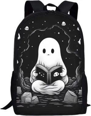 Ystardream Cute Ghost Kids School Backpack for Boys Elementary School Backpack for Girls Black School Bag for Kids Girls Lightweight Travel Daypack Bookbag Personalized School Bag