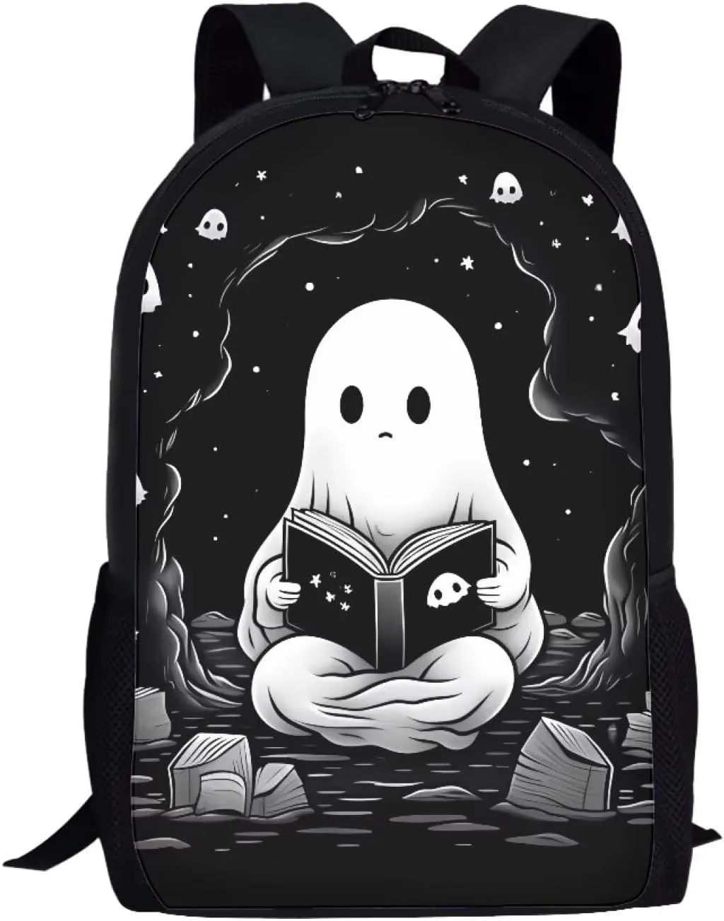 Ystardream Cute Ghost Kids School Backpack for Boys Elementary School Backpack for Girls Black School Bag for Kids Girls Lightweight Travel Daypack Bookbag Personalized School Bag