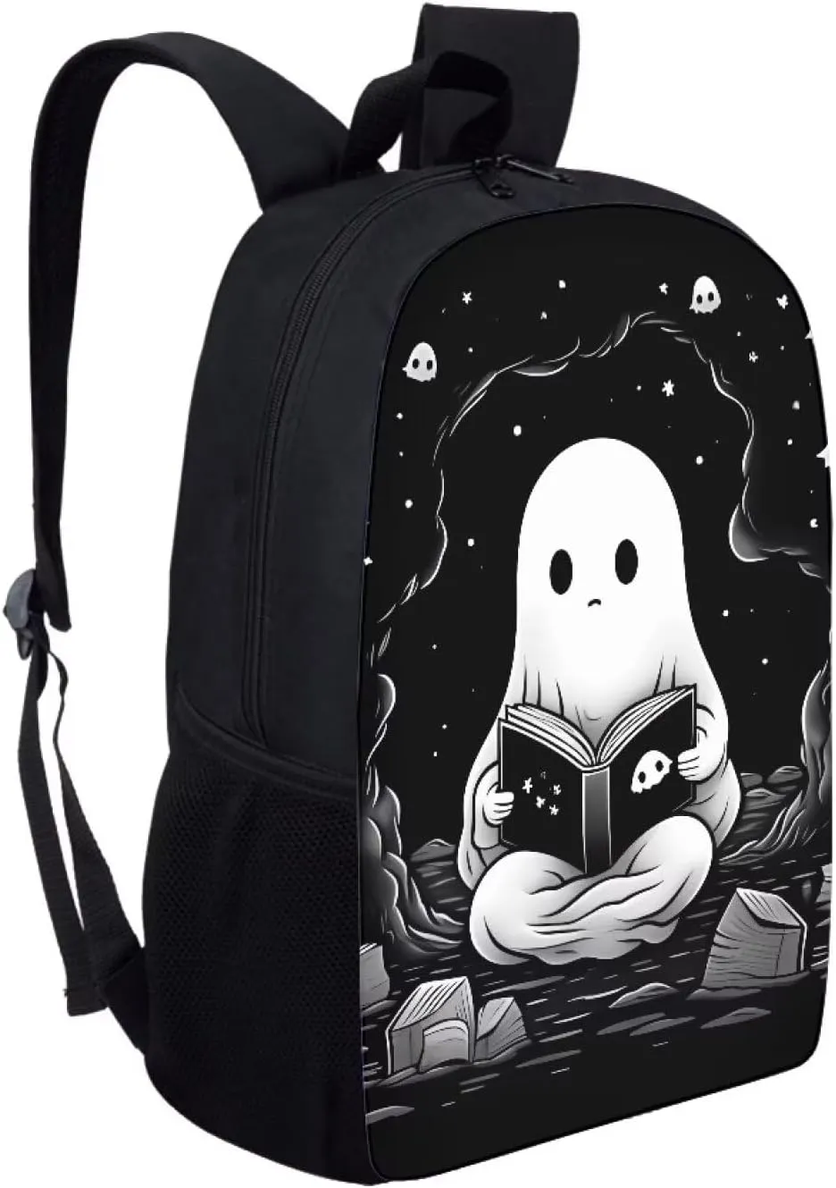 Ystardream Cute Ghost Kids School Backpack for Boys Elementary School Backpack for Girls Black School Bag for Kids Girls Lightweight Travel Daypack Bookbag Personalized School Bag