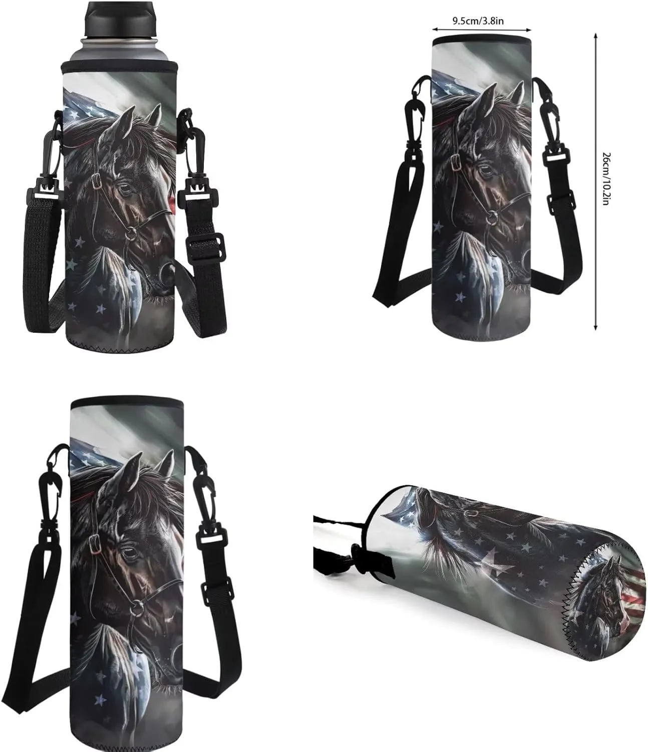 Ystardream Elementary School Backpack and Lunch Bag Set for Boys Middle School Cool Horse Bookbags with Side Pockets for Water Bottles Portable Pencil Case & Water Bottle Cover(American Flag Design)
