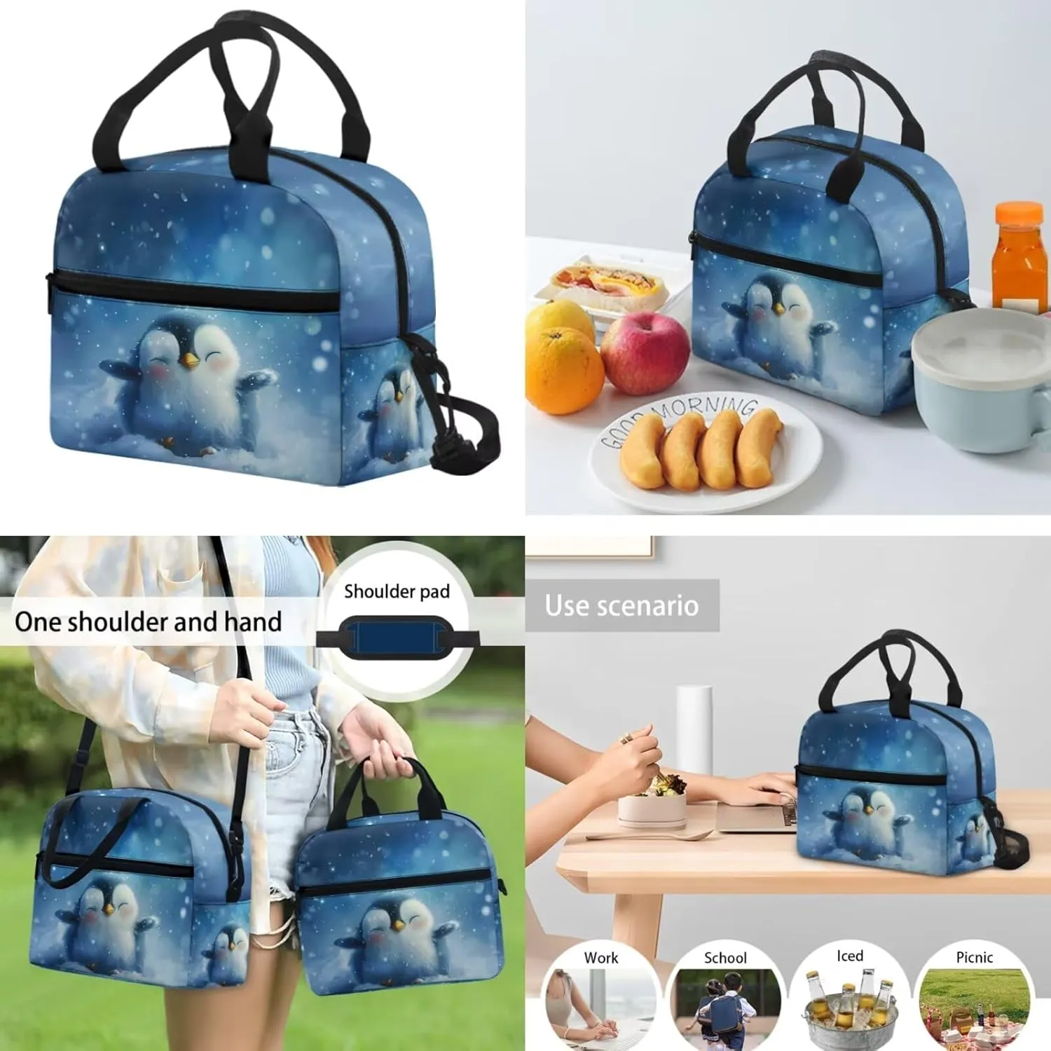 Ystardream Girls Cute Penguin Backpack for School 5th Grade School Bag with Luch Bag for Boys 17 Inch Primary School Daypack Insulated Lunch Box, Pen Case, and Water Bottle Sleeve