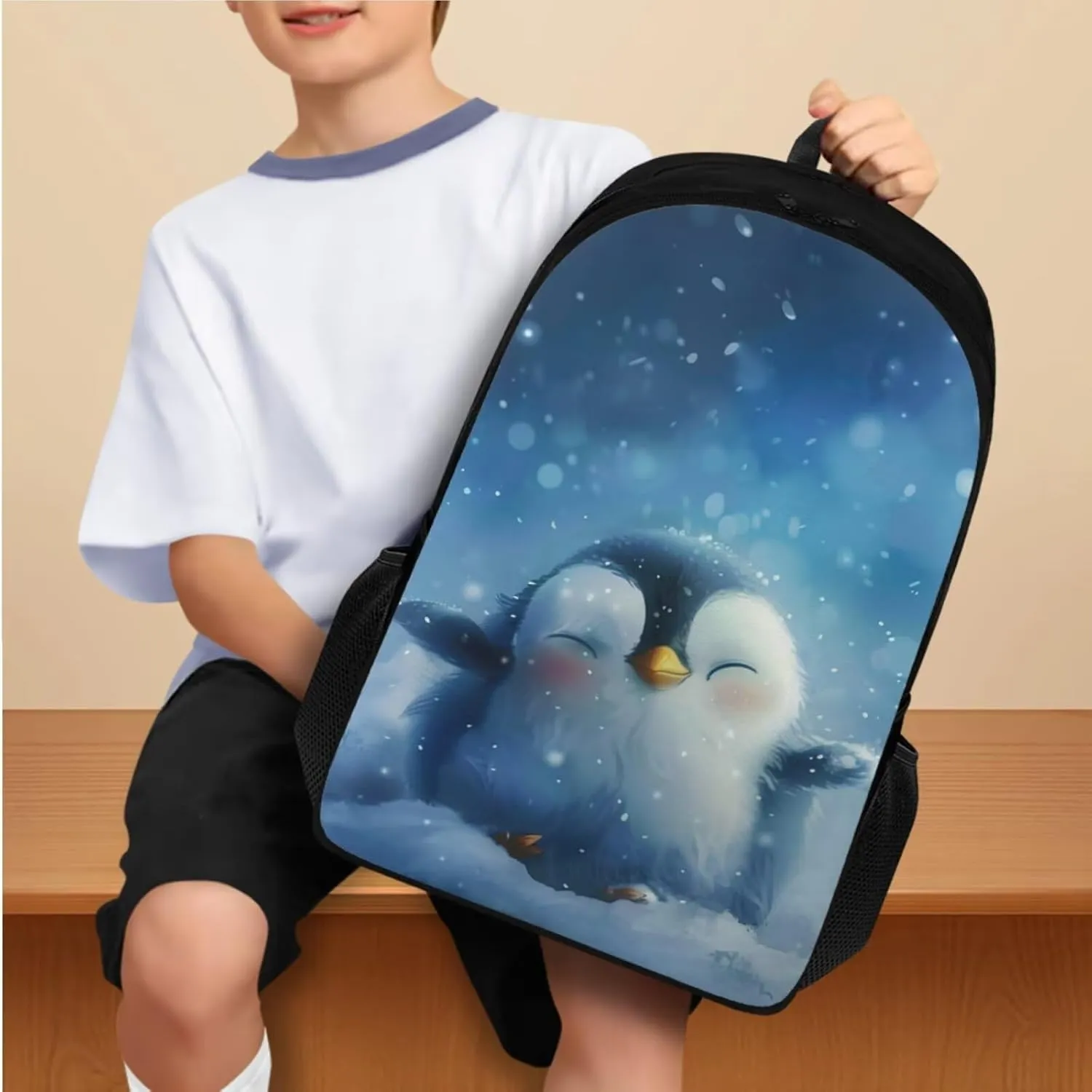 Ystardream Girls Cute Penguin Backpack for School 5th Grade School Bag with Luch Bag for Boys 17 Inch Primary School Daypack Insulated Lunch Box, Pen Case, and Water Bottle Sleeve