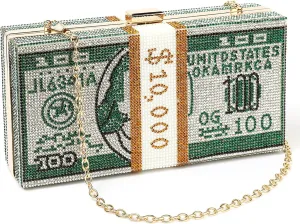 YYW Clutch Purse for Women Cash Money Purse Rhinestone Handbags Evening Clutch Box Bag with Detachable Chain Strap