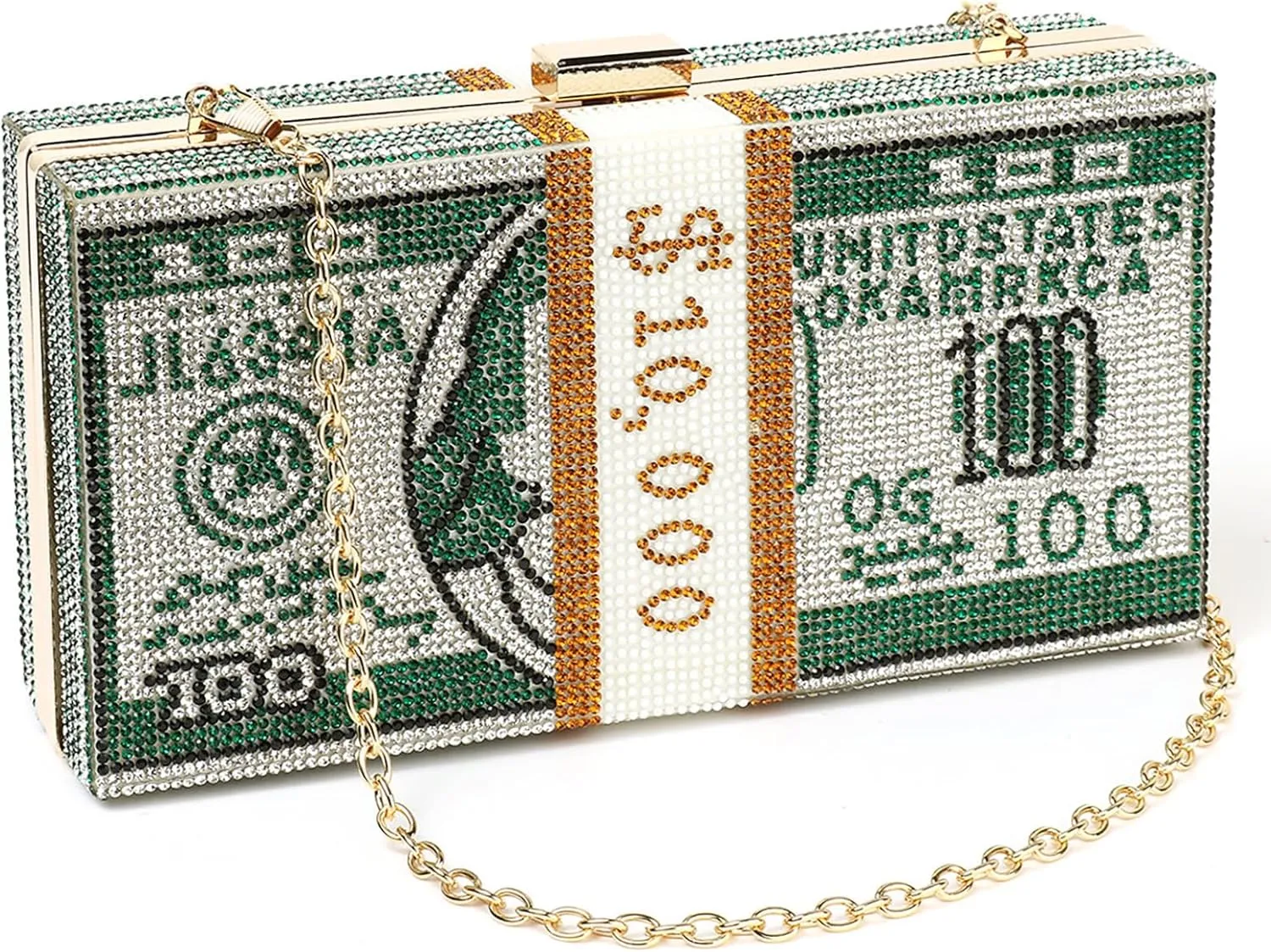 YYW Clutch Purse for Women Cash Money Purse Rhinestone Handbags Evening Clutch Box Bag with Detachable Chain Strap