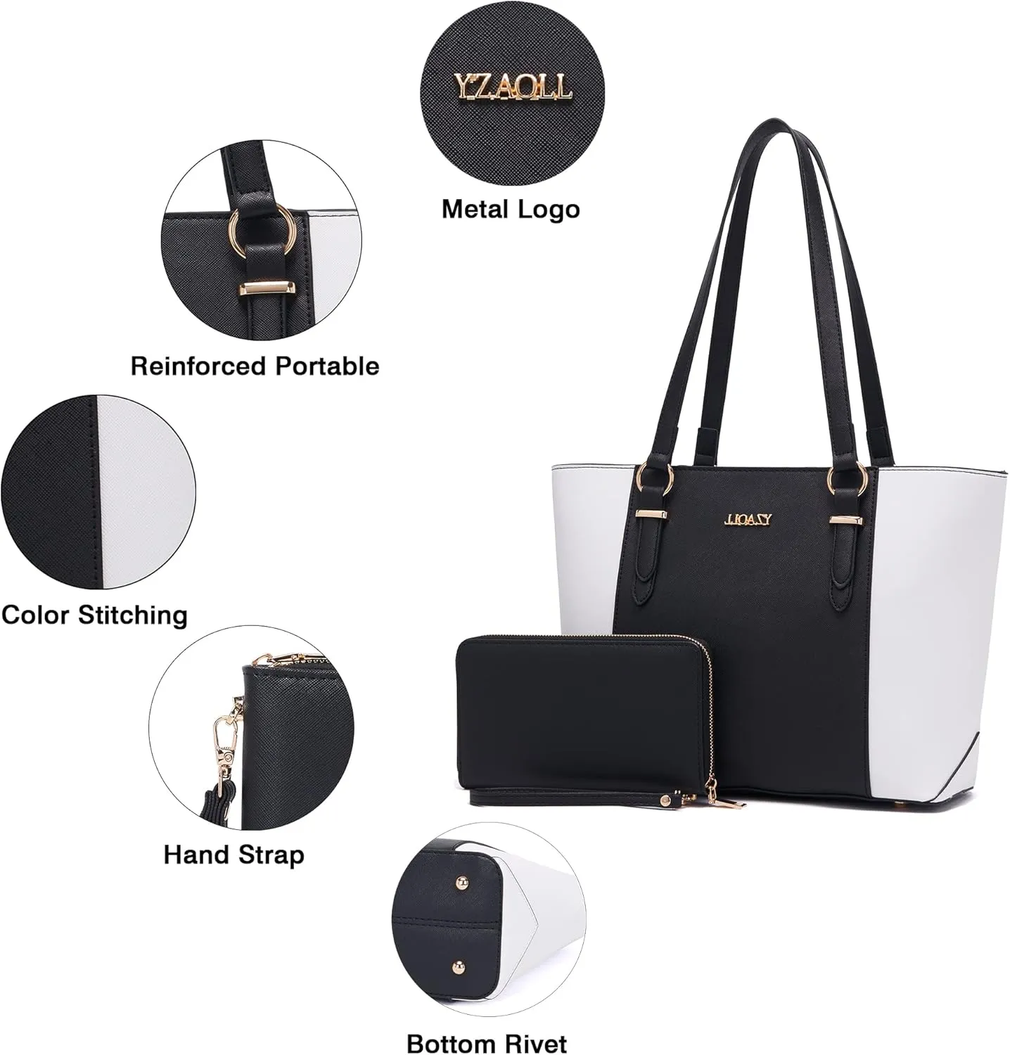 YZAOLL Purses for Women Faux Leather Medium Large Tote Satchel Shoulder Purse Handbag Wallet set