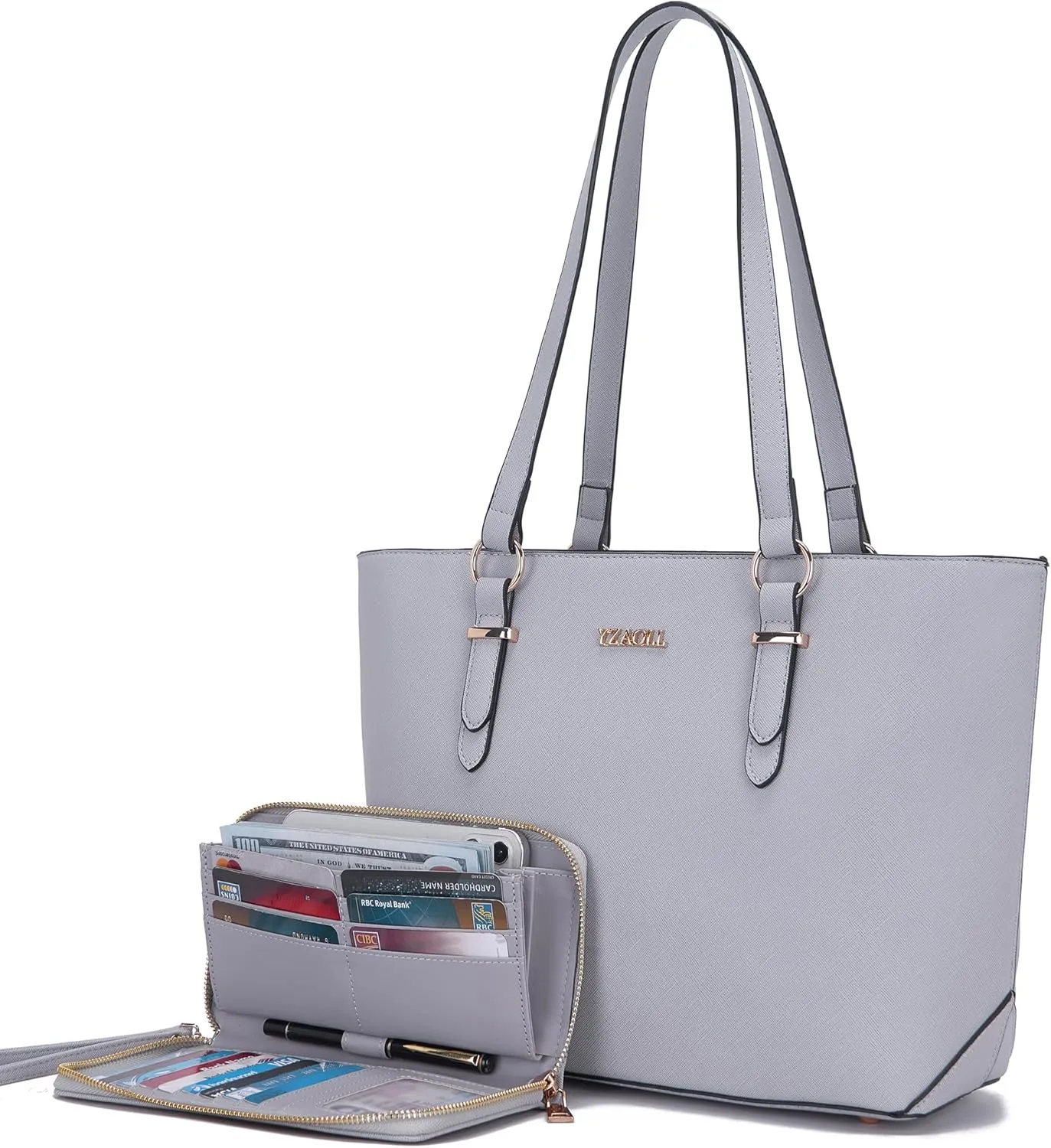 YZAOLL Purses for Women Faux Leather Medium Large Tote Satchel Shoulder Purse Handbag Wallet set