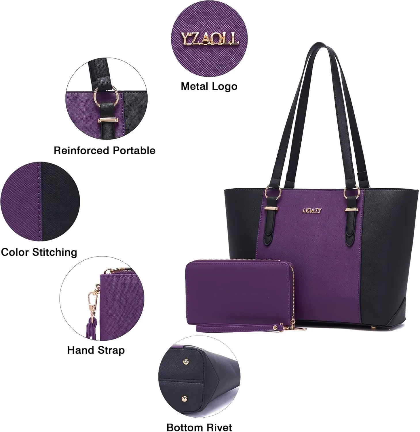 YZAOLL Purses for Women Faux Leather Medium Large Tote Satchel Shoulder Purse Handbag Wallet set