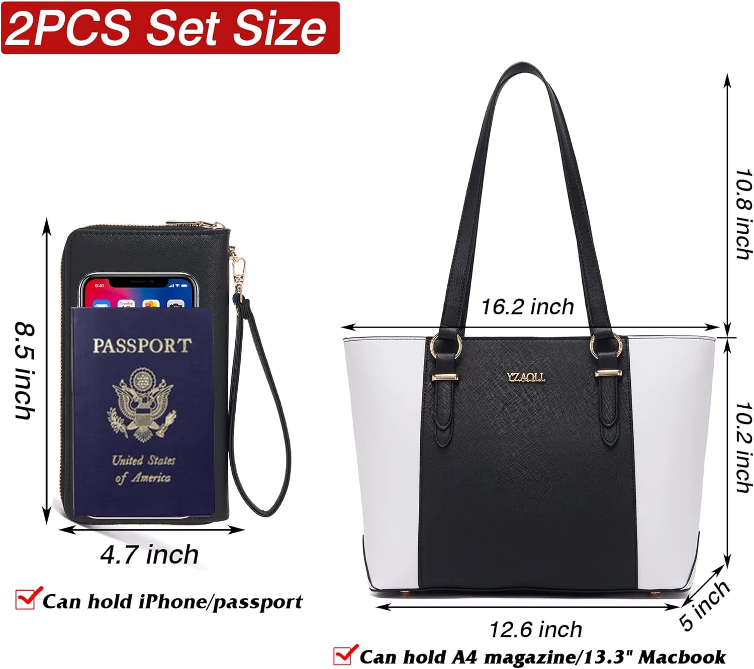 YZAOLL Purses for Women Faux Leather Medium Large Tote Satchel Shoulder Purse Handbag Wallet set
