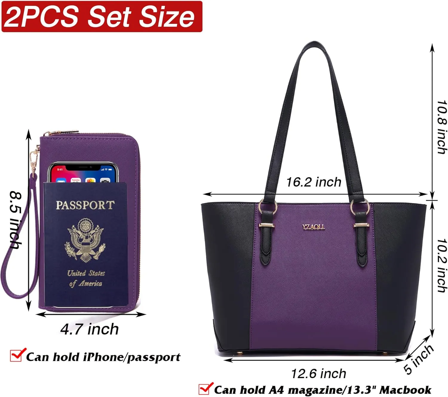 YZAOLL Purses for Women Faux Leather Medium Large Tote Satchel Shoulder Purse Handbag Wallet set
