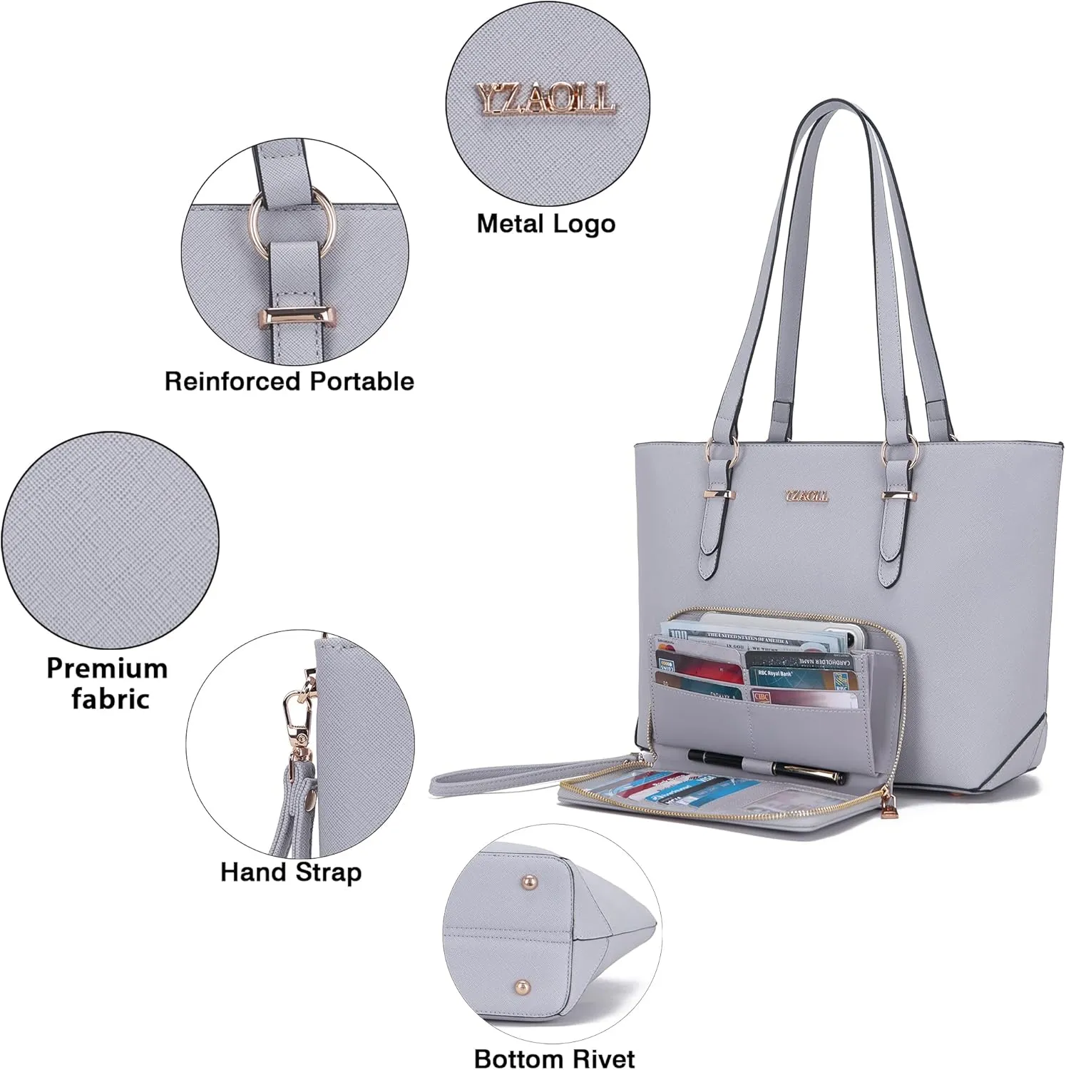 YZAOLL Purses for Women Faux Leather Medium Large Tote Satchel Shoulder Purse Handbag Wallet set