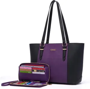 YZAOLL Purses for Women Faux Leather Medium Large Tote Satchel Shoulder Purse Handbag Wallet set