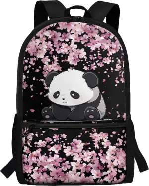 Yzaoxia Panda School Backpack for Girls 10-12 Cherry Blossom Kids School Book Bags for Girls 5th Grade Pink Elementary School Bags for Children