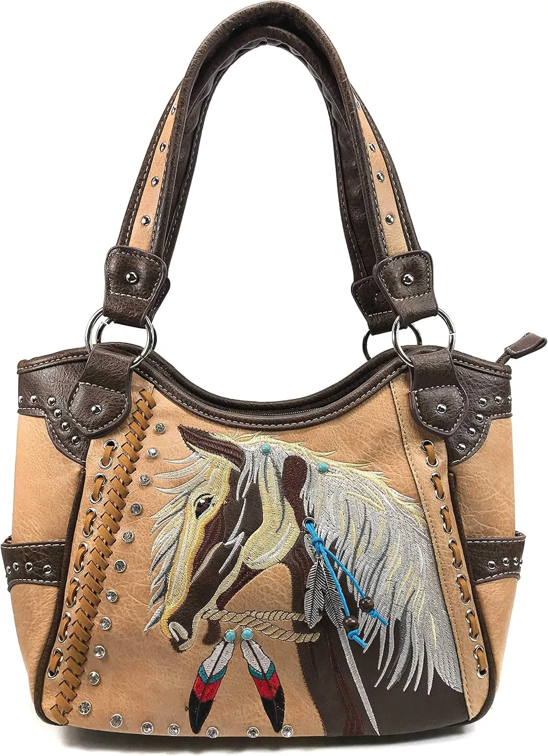 Zelris Dakota Dales Pony Horse Embroidery Mane Western Country Women Conceal Carry Tote Purse with Matching Wallet Set
