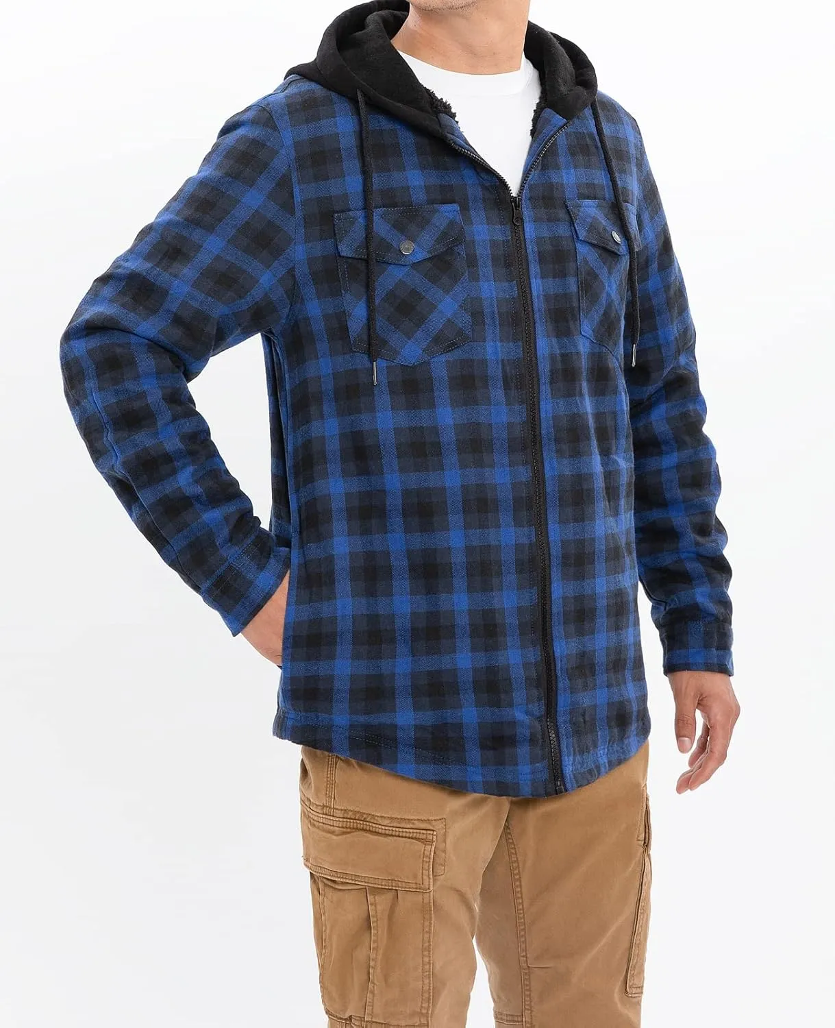 ZENTHACE Mens Sherpa Lined Flannel Shirt Jacket with Hood,Plaid Shirt-Jac,all Sherpa Lining