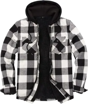 ZENTHACE Mens Sherpa Lined Flannel Shirt Jacket with Hood,Plaid Shirt-Jac,all Sherpa Lining