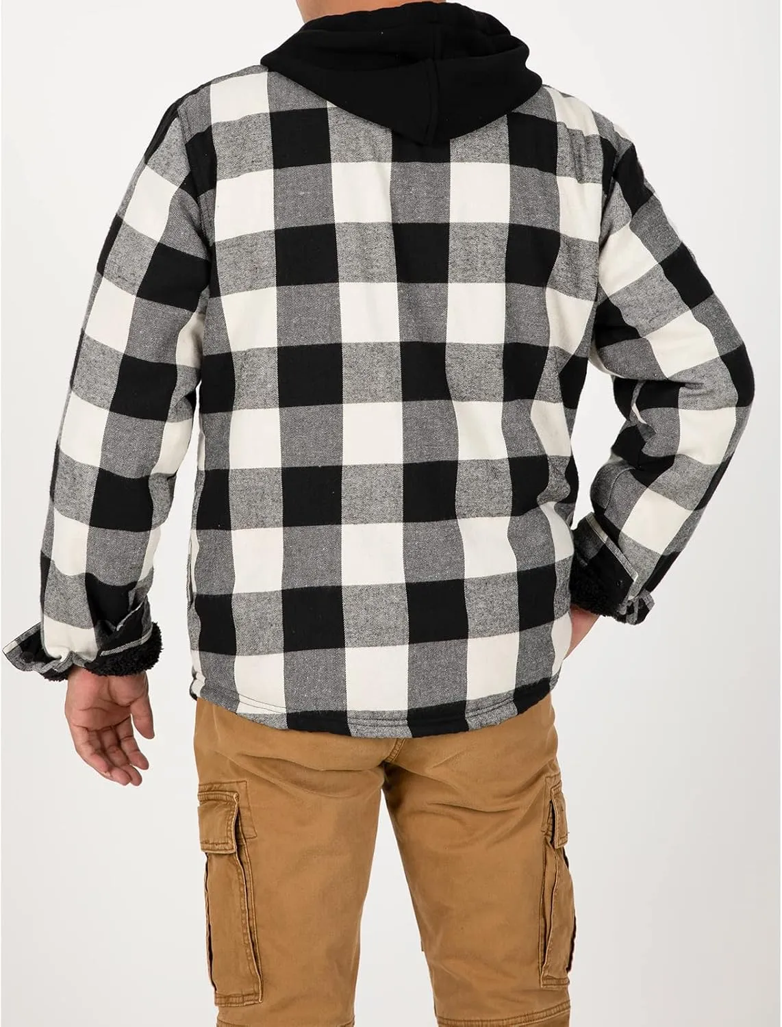 ZENTHACE Mens Sherpa Lined Flannel Shirt Jacket with Hood,Plaid Shirt-Jac,all Sherpa Lining