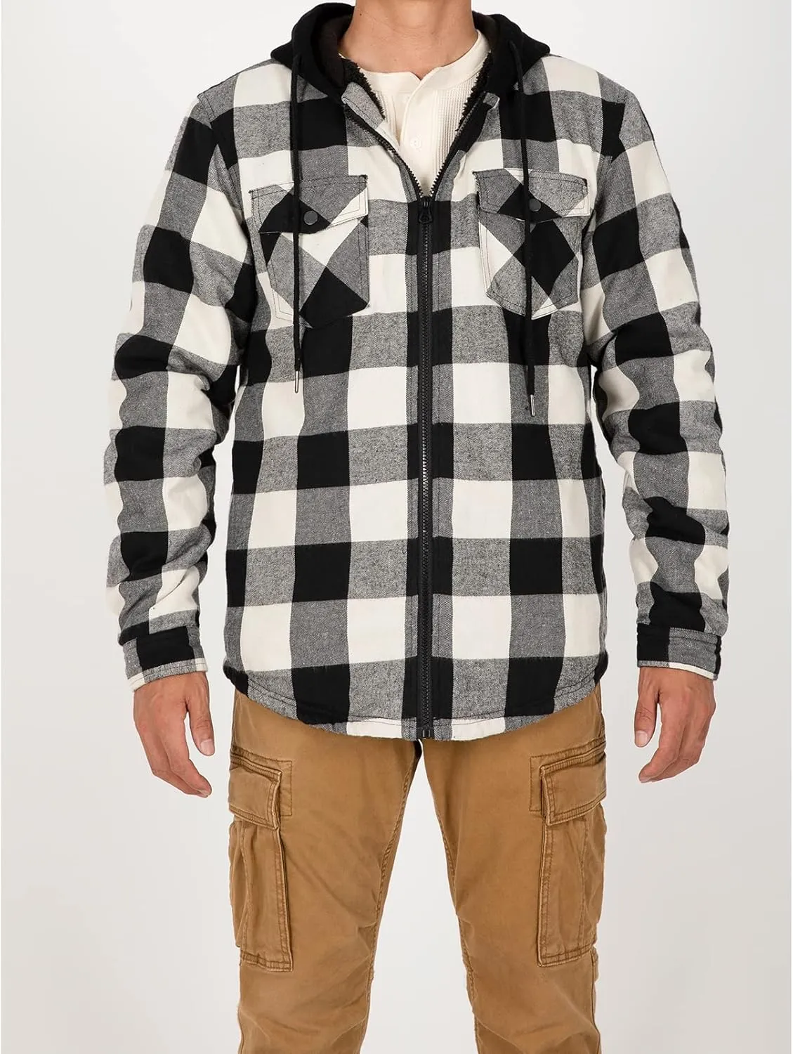 ZENTHACE Mens Sherpa Lined Flannel Shirt Jacket with Hood,Plaid Shirt-Jac,all Sherpa Lining