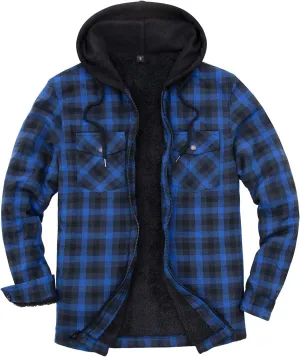 ZENTHACE Mens Sherpa Lined Flannel Shirt Jacket with Hood,Plaid Shirt-Jac,all Sherpa Lining