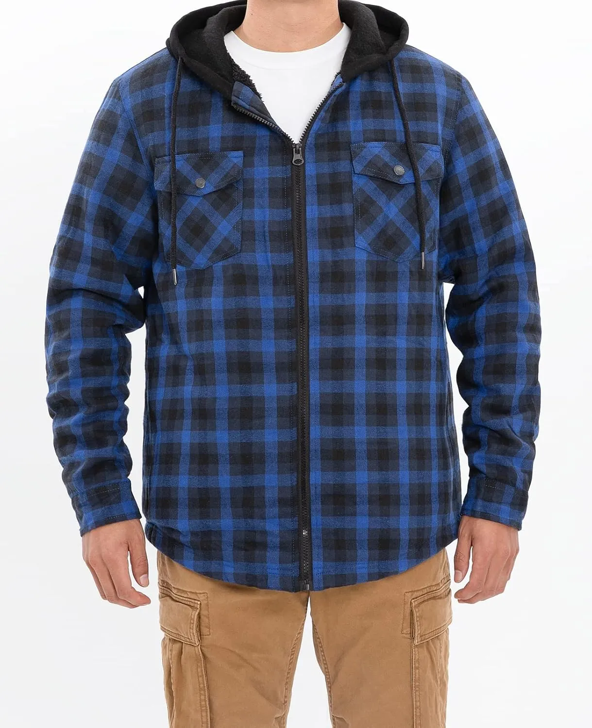 ZENTHACE Mens Sherpa Lined Flannel Shirt Jacket with Hood,Plaid Shirt-Jac,all Sherpa Lining