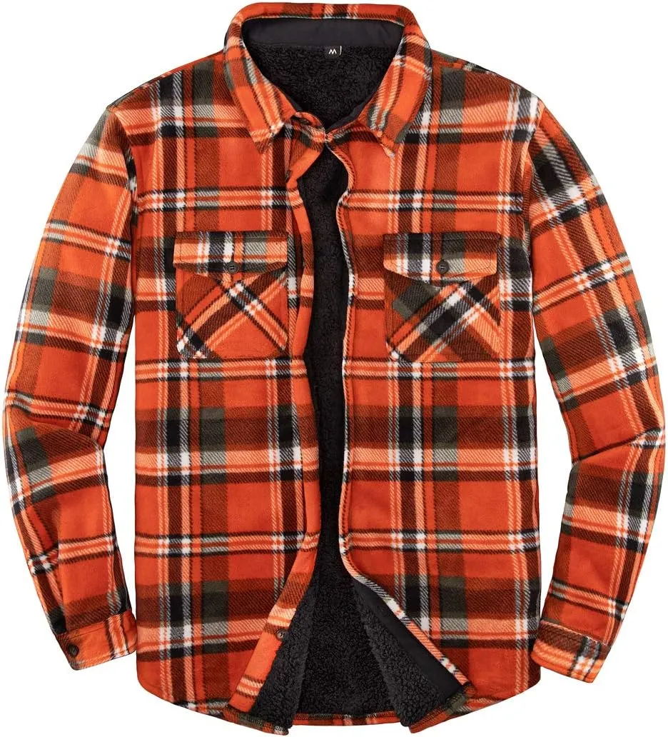 ZENTHACE Men's Warm Sherpa Lined Fleece Plaid Flannel Shirt Jacket(All Sherpa Fleece Lined)