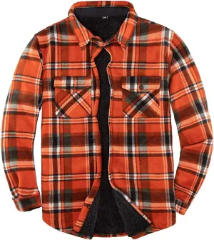 ZENTHACE Men's Warm Sherpa Lined Fleece Plaid Flannel Shirt Jacket(All Sherpa Fleece Lined)