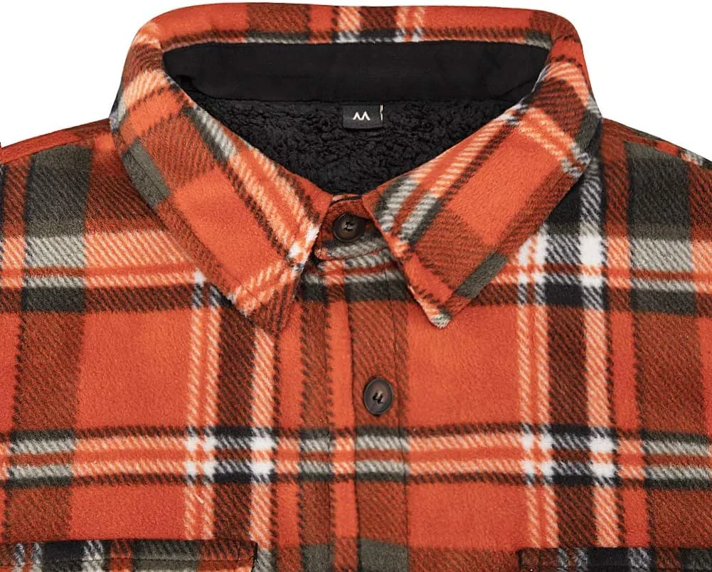 ZENTHACE Men's Warm Sherpa Lined Fleece Plaid Flannel Shirt Jacket(All Sherpa Fleece Lined)