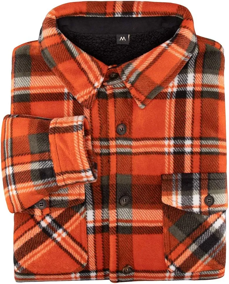 ZENTHACE Men's Warm Sherpa Lined Fleece Plaid Flannel Shirt Jacket(All Sherpa Fleece Lined)