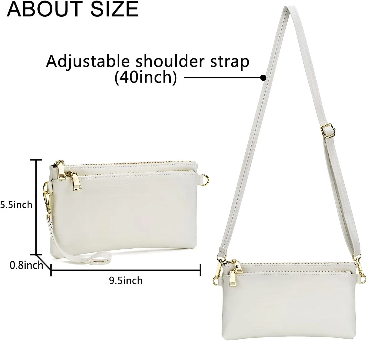 ZOOEASS Triple Zip Small Crossbody Bag Lightweight Purses Vegan Leather Wristlet Clutch, Includes Adjustable Shoulder