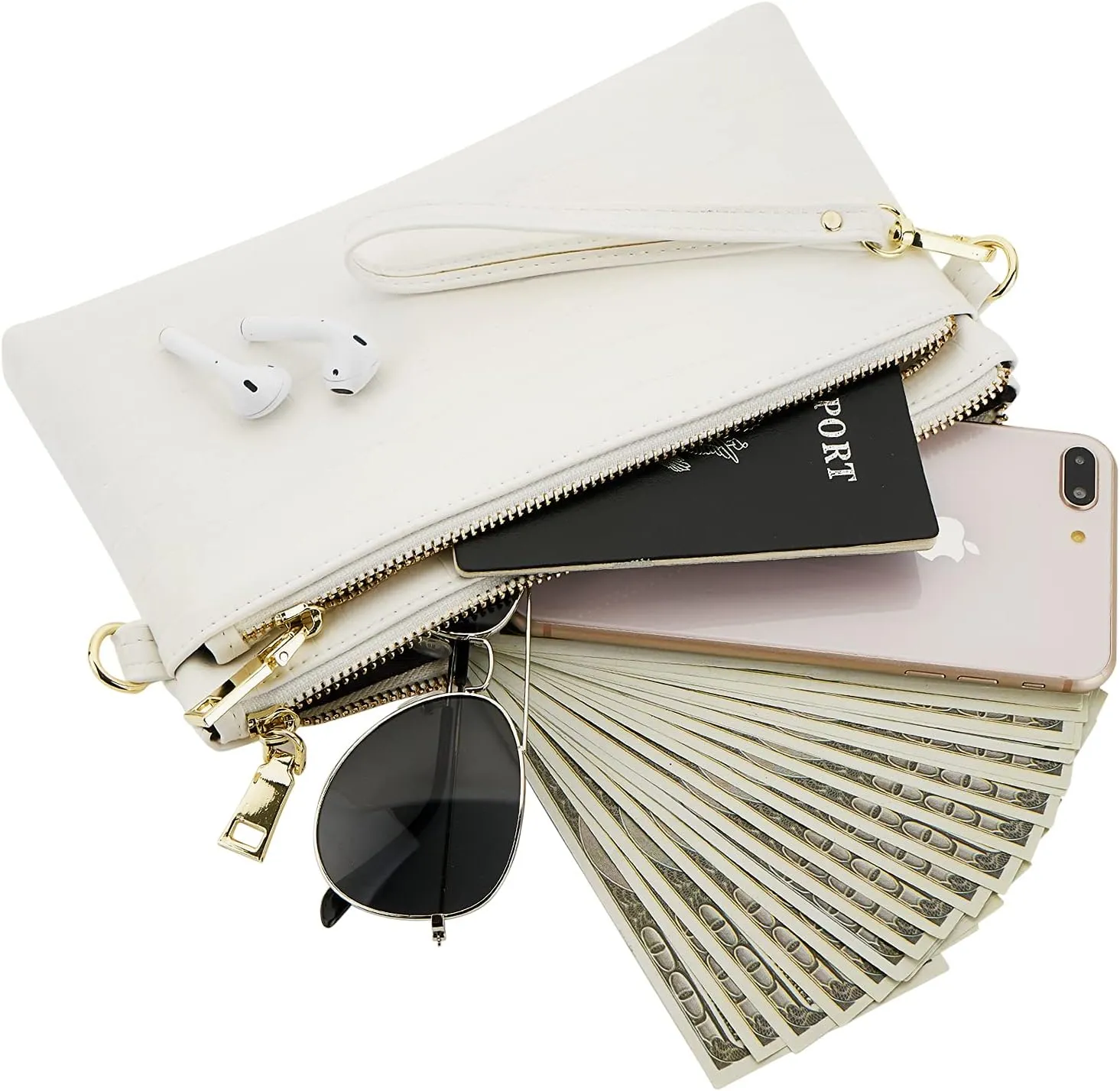 ZOOEASS Triple Zip Small Crossbody Bag Lightweight Purses Vegan Leather Wristlet Clutch, Includes Adjustable Shoulder
