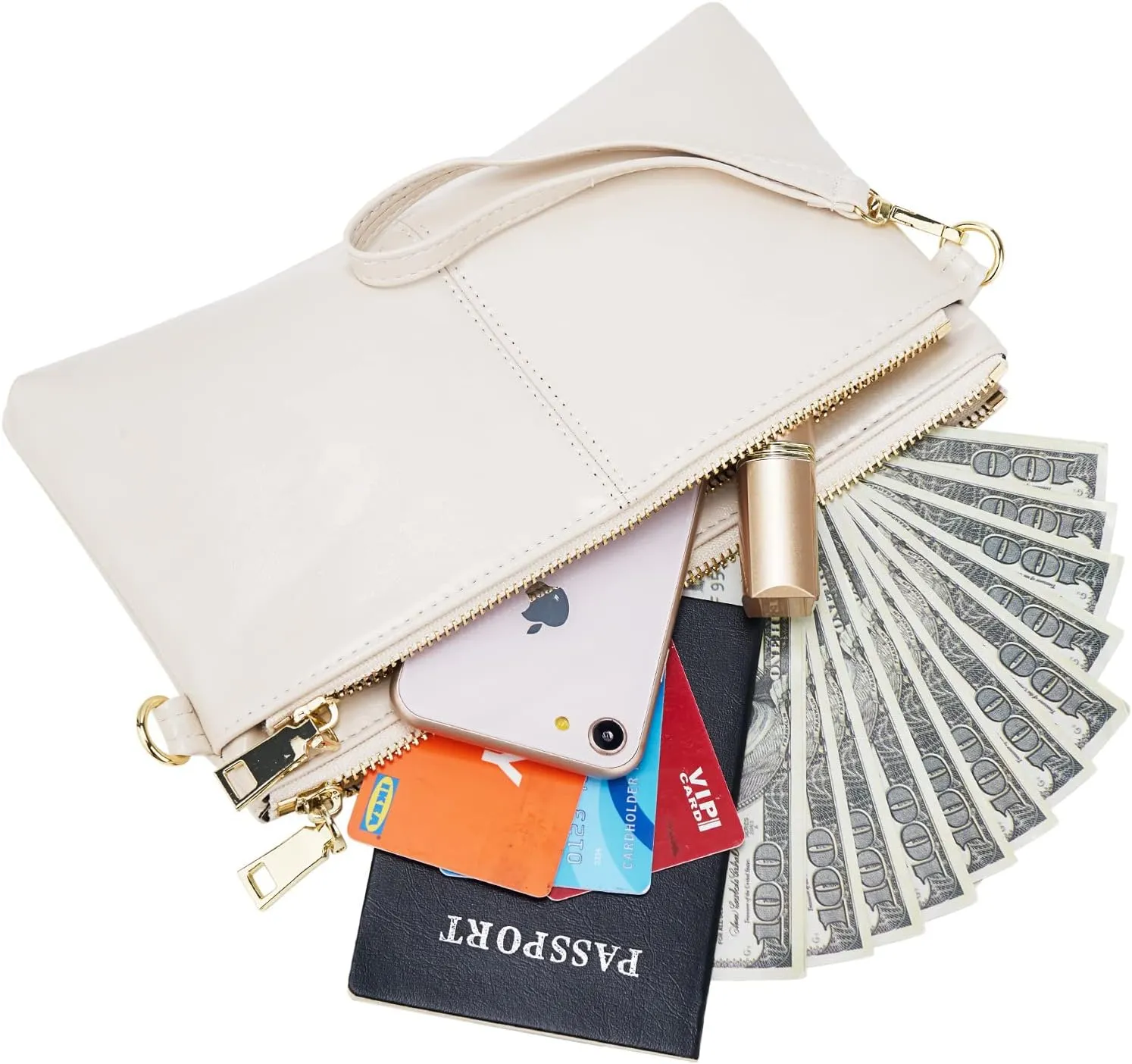 ZOOEASS Triple Zip Small Crossbody Bag Lightweight Purses Vegan Leather Wristlet Clutch, Includes Adjustable Shoulder