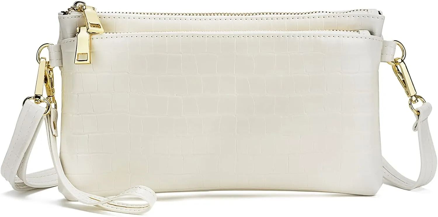 ZOOEASS Triple Zip Small Crossbody Bag Lightweight Purses Vegan Leather Wristlet Clutch, Includes Adjustable Shoulder
