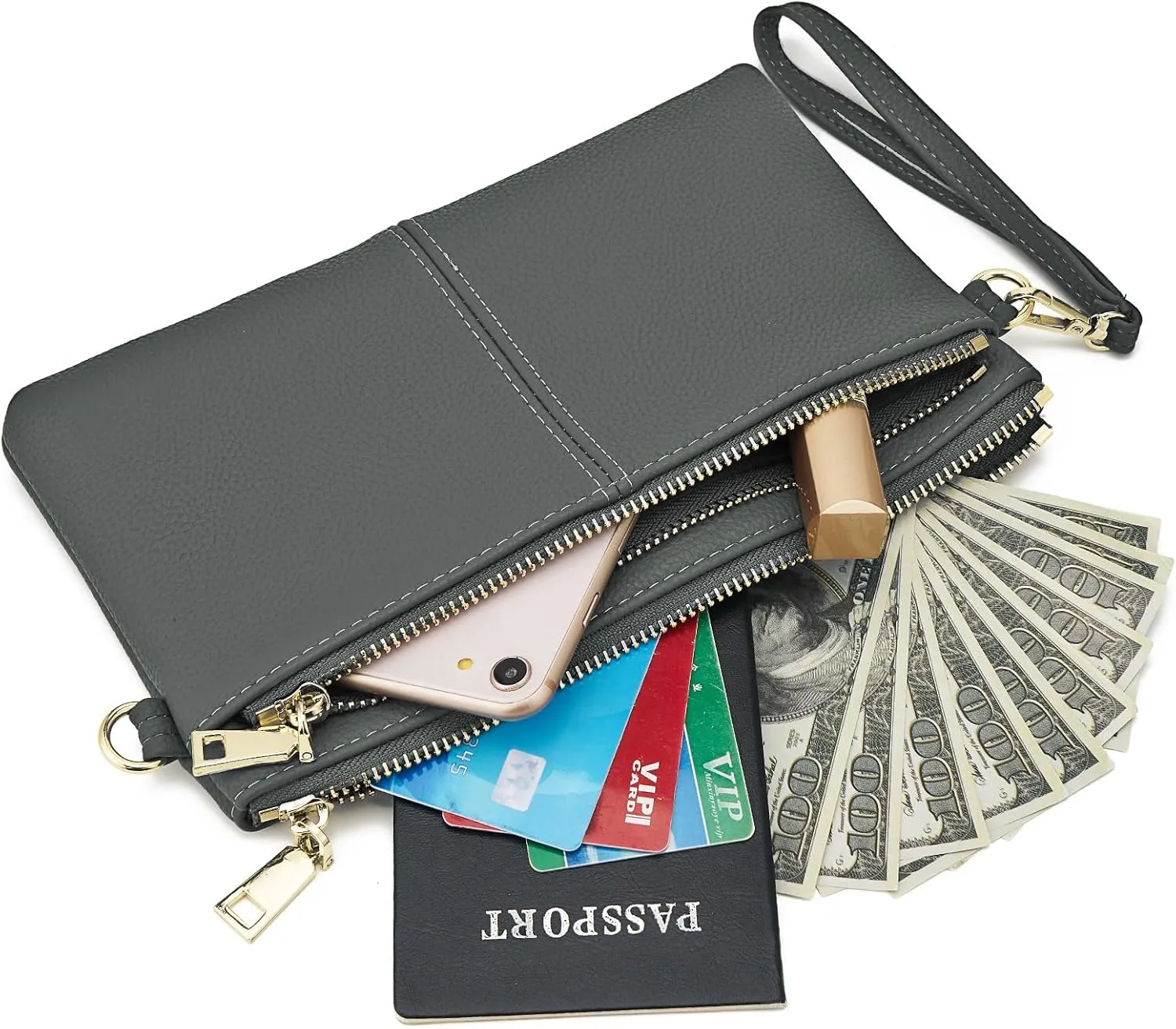 ZOOEASS Triple Zip Small Crossbody Bag Lightweight Purses Vegan Leather Wristlet Clutch, Includes Adjustable Shoulder