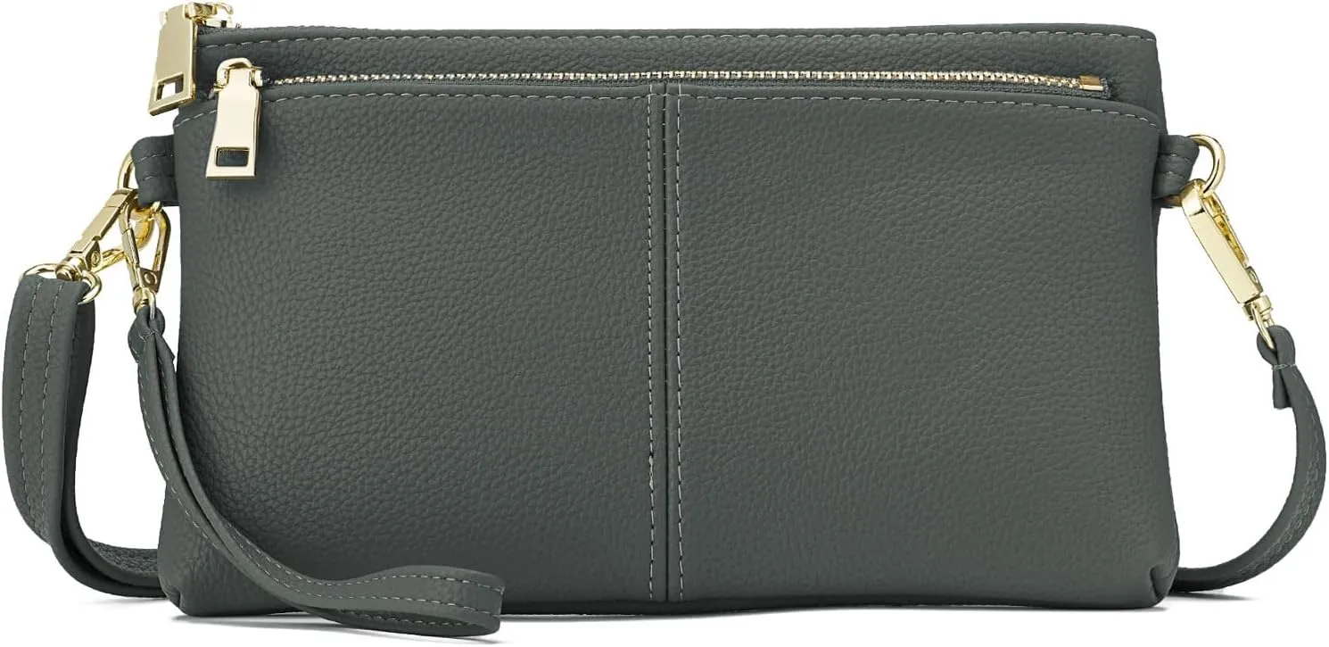 ZOOEASS Triple Zip Small Crossbody Bag Lightweight Purses Vegan Leather Wristlet Clutch, Includes Adjustable Shoulder