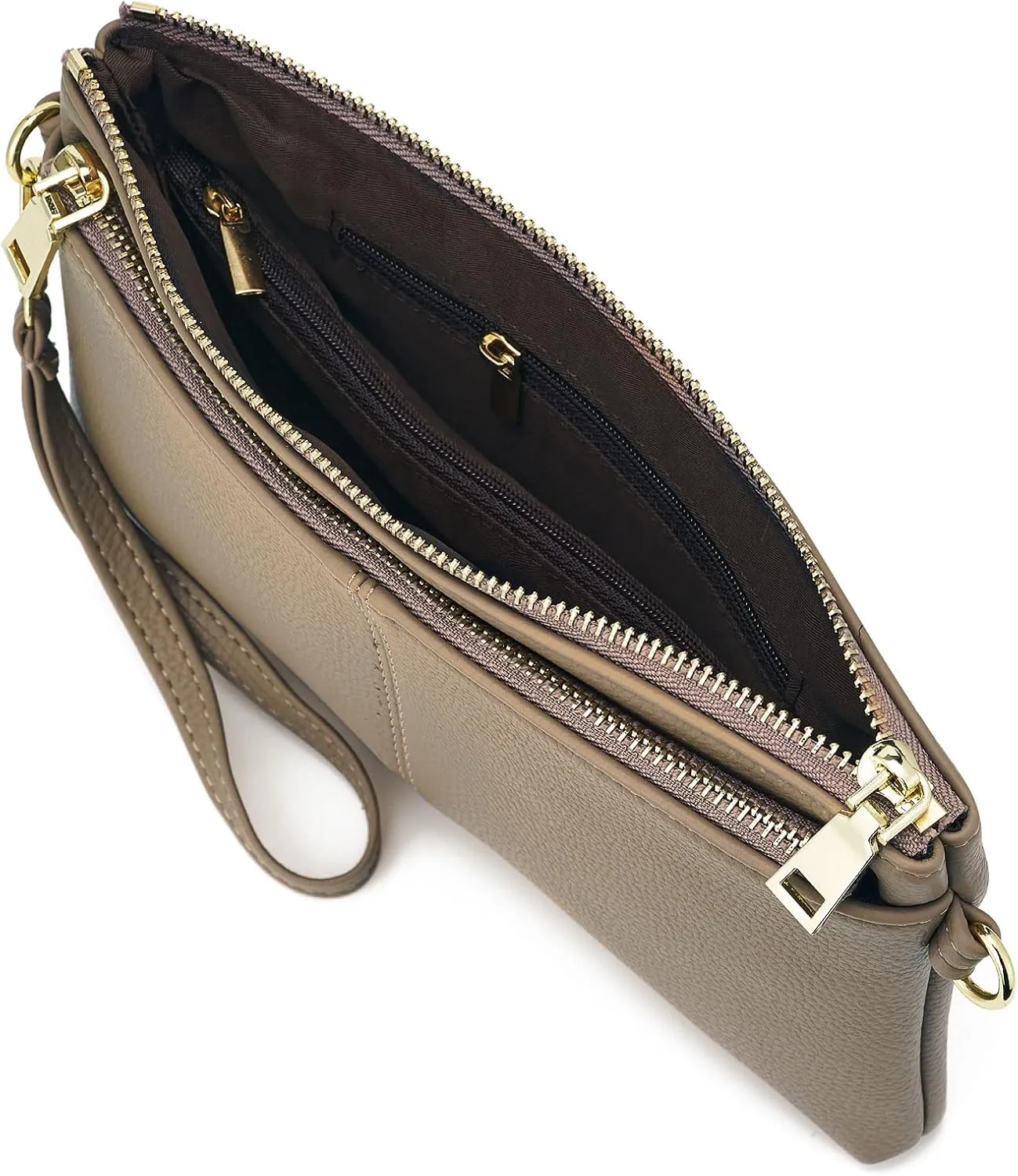 ZOOEASS Triple Zip Small Crossbody Bag Lightweight Purses Vegan Leather Wristlet Clutch, Includes Adjustable Shoulder