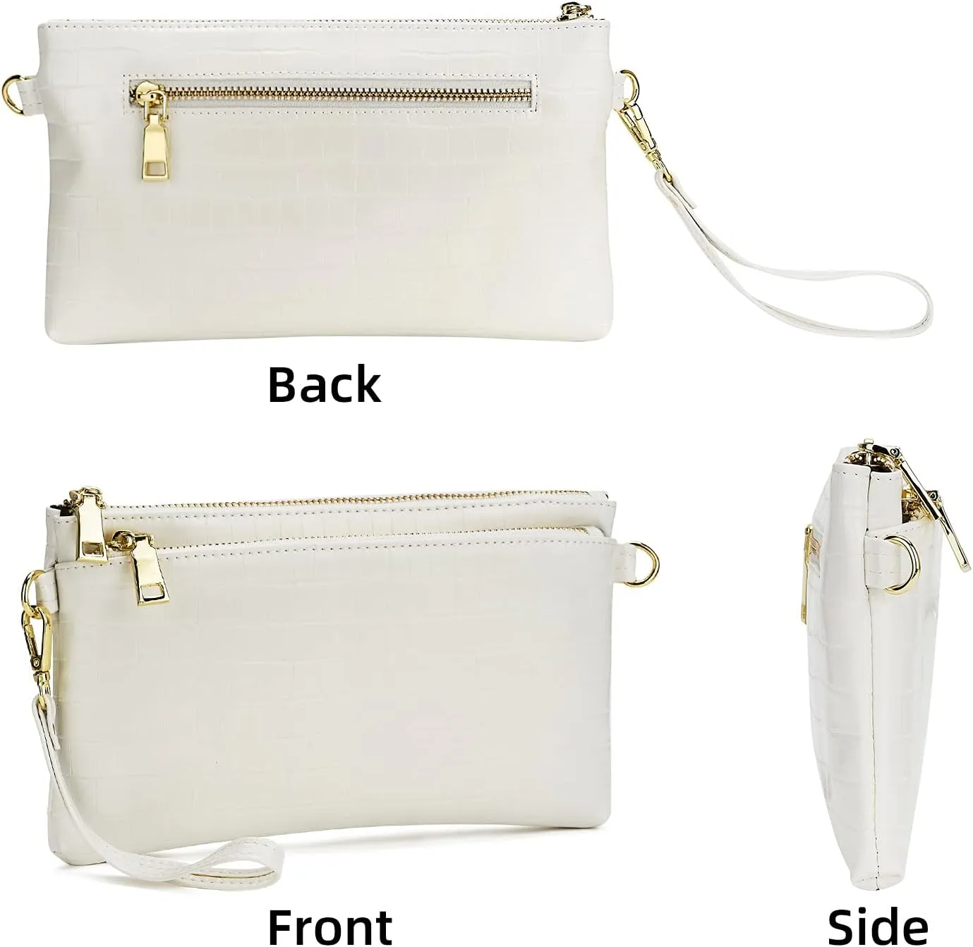 ZOOEASS Triple Zip Small Crossbody Bag Lightweight Purses Vegan Leather Wristlet Clutch, Includes Adjustable Shoulder