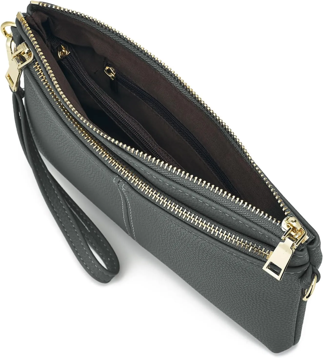 ZOOEASS Triple Zip Small Crossbody Bag Lightweight Purses Vegan Leather Wristlet Clutch, Includes Adjustable Shoulder
