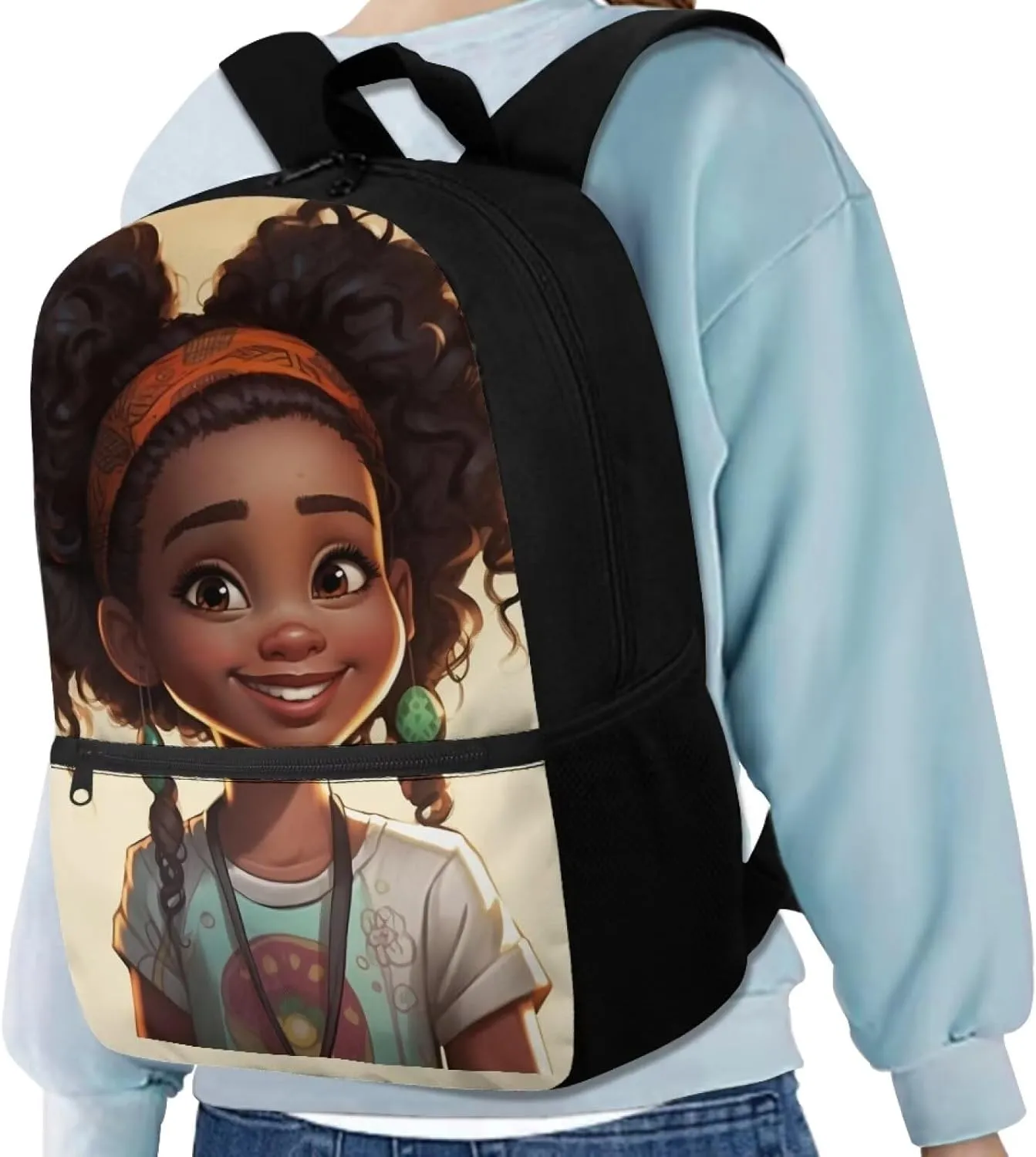 ZOUTAIRONG American African Girls School Bag for Kids Afro Backpack Elementary Middle School Bookbags Lightweight Big Children Teens Schoolbags Junior Child Book Back Packs
