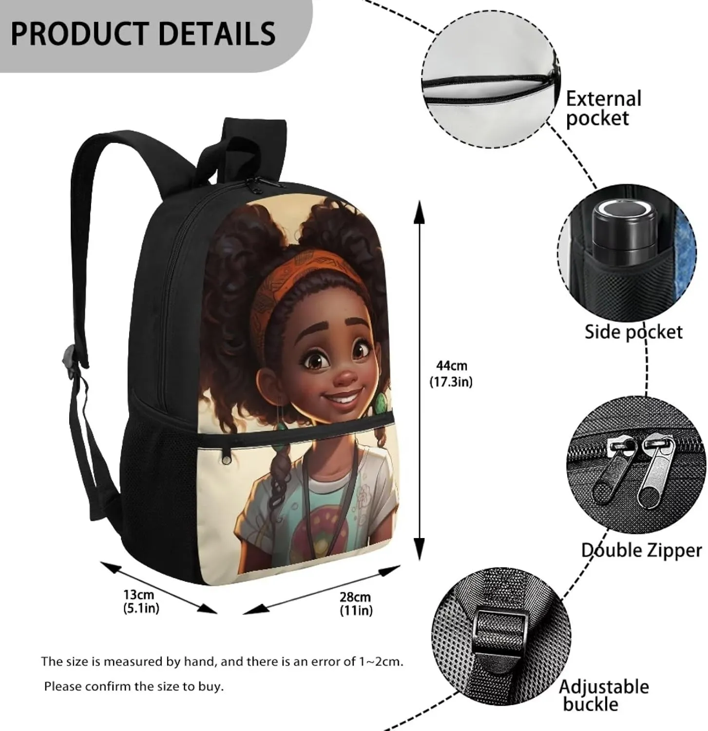 ZOUTAIRONG American African Girls School Bag for Kids Afro Backpack Elementary Middle School Bookbags Lightweight Big Children Teens Schoolbags Junior Child Book Back Packs