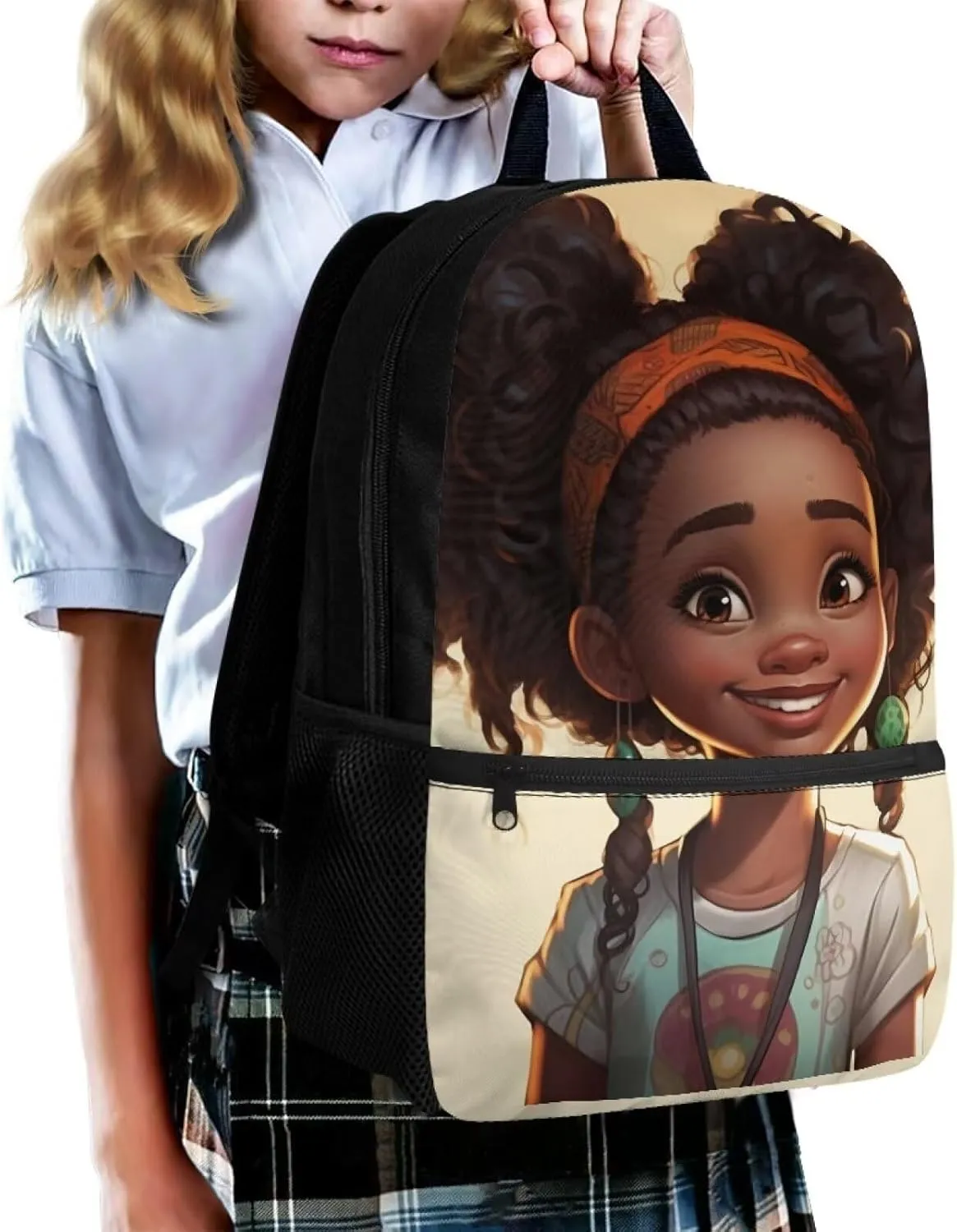 ZOUTAIRONG American African Girls School Bag for Kids Afro Backpack Elementary Middle School Bookbags Lightweight Big Children Teens Schoolbags Junior Child Book Back Packs