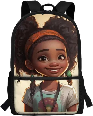 ZOUTAIRONG American African Girls School Bag for Kids Afro Backpack Elementary Middle School Bookbags Lightweight Big Children Teens Schoolbags Junior Child Book Back Packs