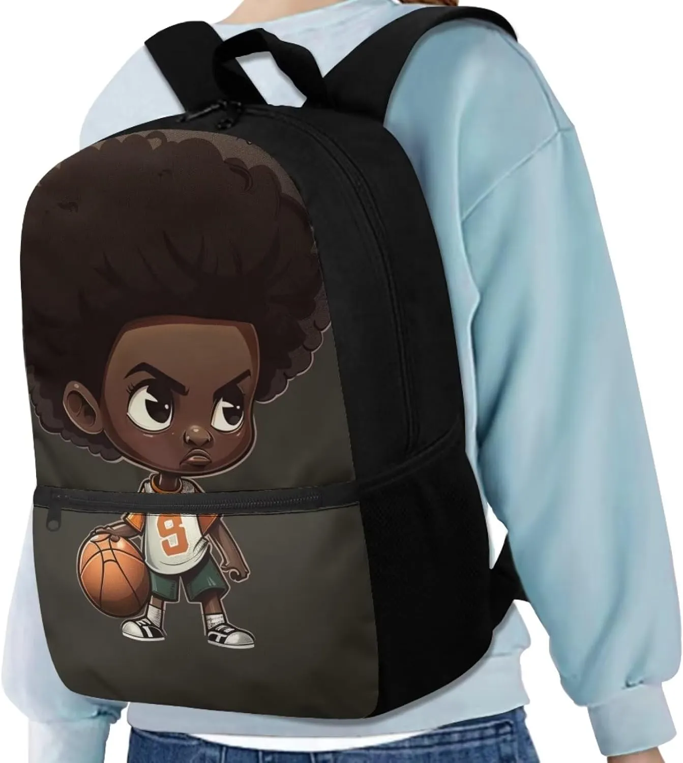 ZOUTAIRONG Black Boy Backpack for Boys 6-8 Football School Backpack Elementary Middle School African Bookbag with Pocket American Boys Book Bag 3rd Grade School Bag 17 in