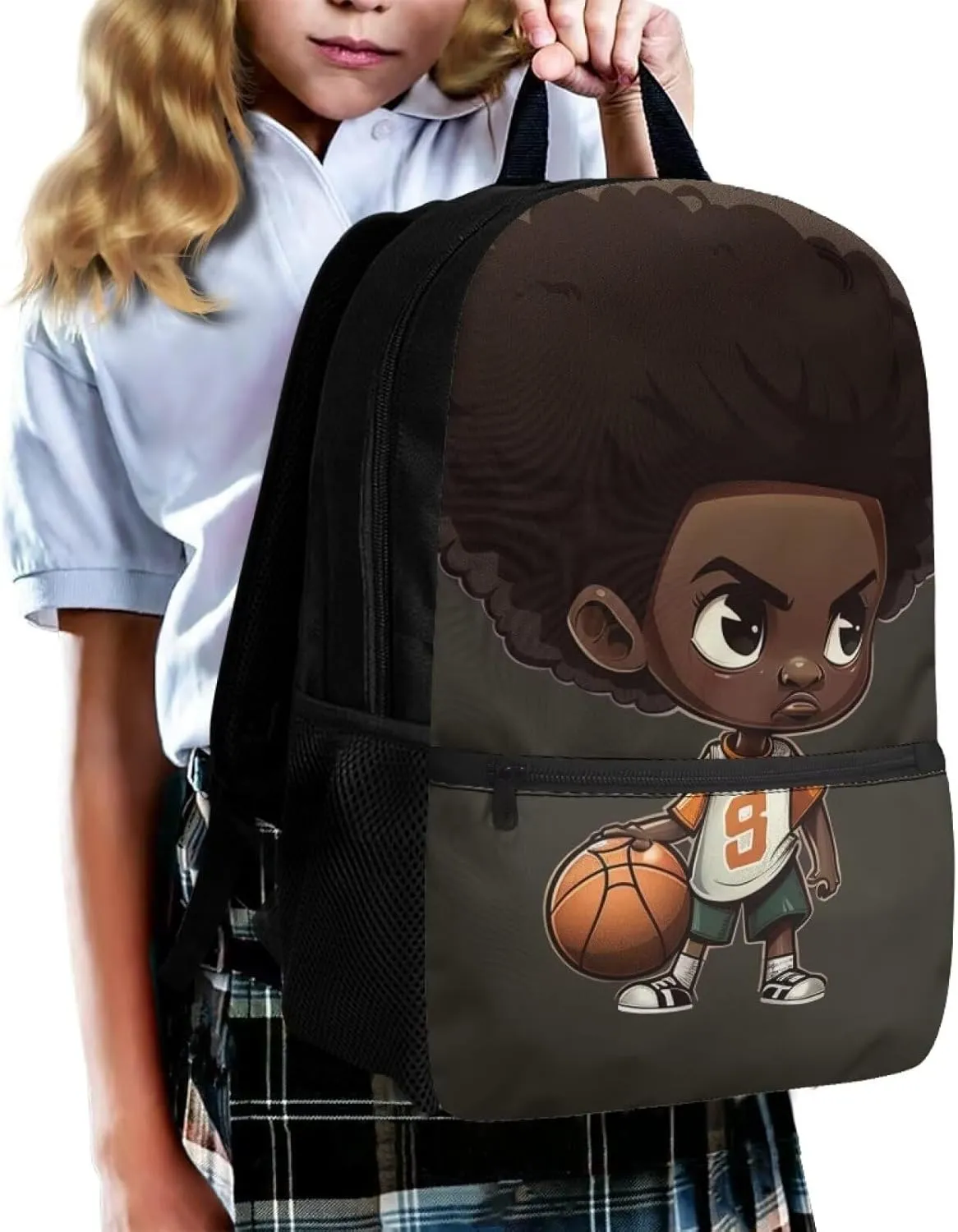ZOUTAIRONG Black Boy Backpack for Boys 6-8 Football School Backpack Elementary Middle School African Bookbag with Pocket American Boys Book Bag 3rd Grade School Bag 17 in