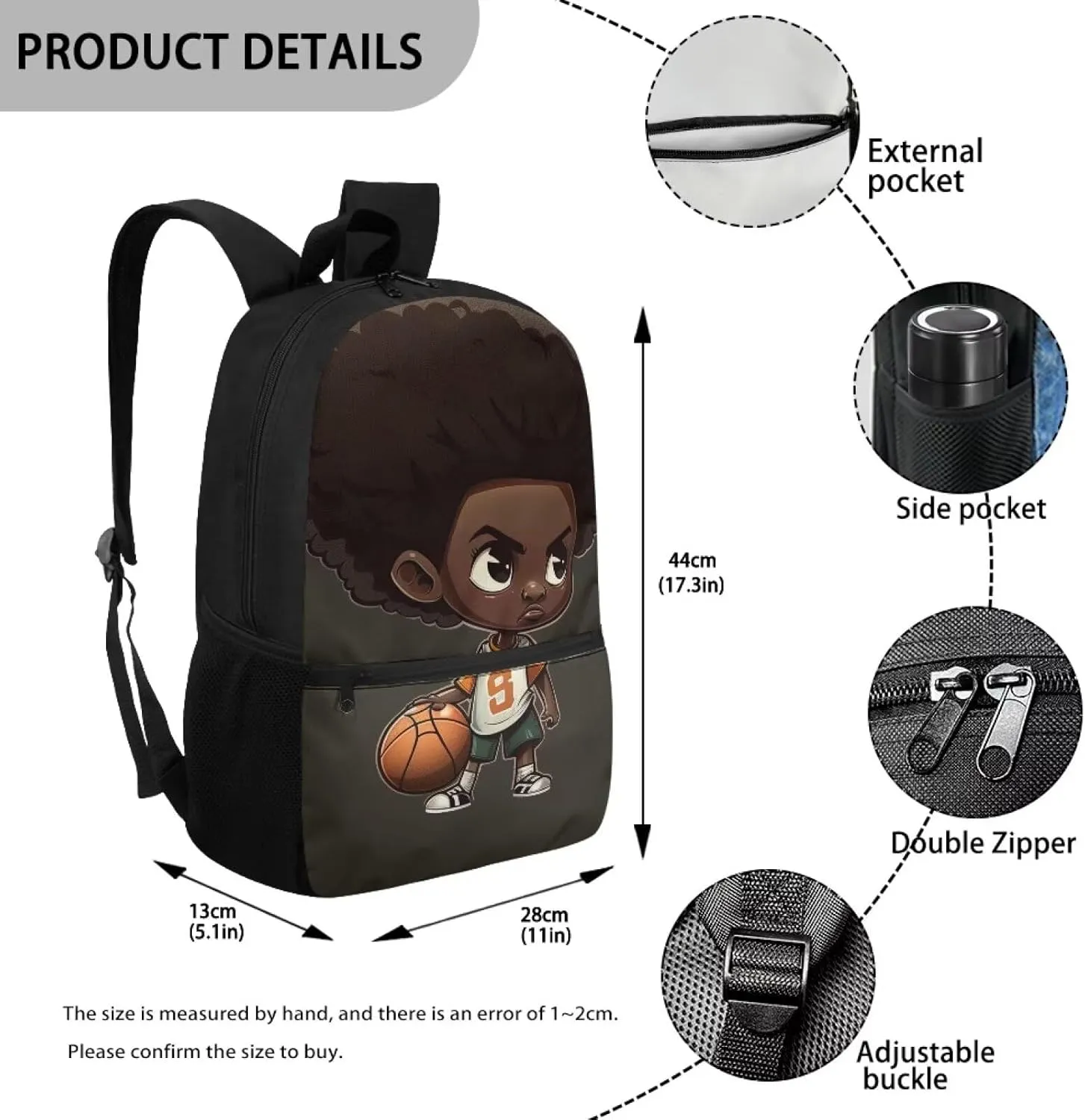 ZOUTAIRONG Black Boy Backpack for Boys 6-8 Football School Backpack Elementary Middle School African Bookbag with Pocket American Boys Book Bag 3rd Grade School Bag 17 in