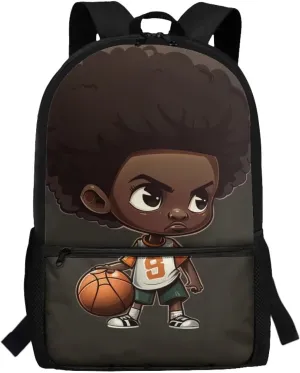 ZOUTAIRONG Black Boy Backpack for Boys 6-8 Football School Backpack Elementary Middle School African Bookbag with Pocket American Boys Book Bag 3rd Grade School Bag 17 in